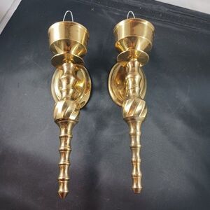 Brass Candle Holders Sconces Wall Mount Vintage India (2pcs)
